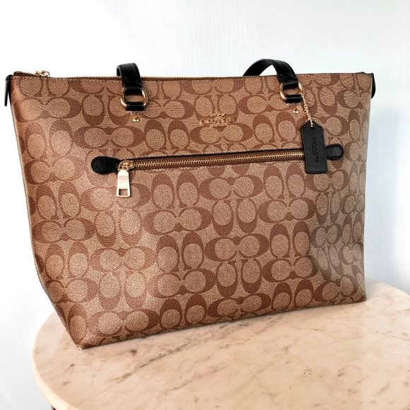 Coach Handbags - Coach Signature Brown Leather Canvas Gallery Tote